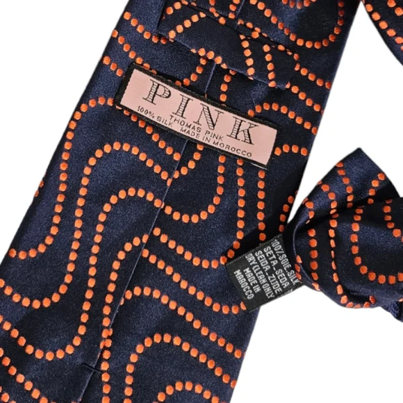 THOMAS PINK Navy Wave Polka Dot Silk DESIGNER Tie - Picture 3 of 4